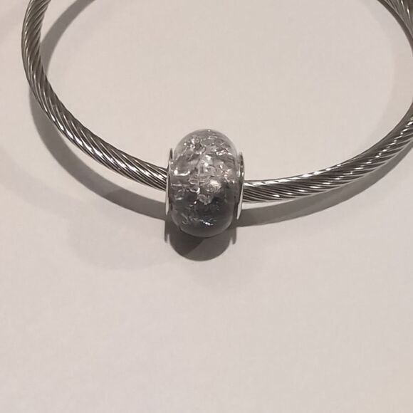 Silver Black and White "Crushed Glass" Charm for‎ Pandora Style Bracelet - Picture 3 of 6